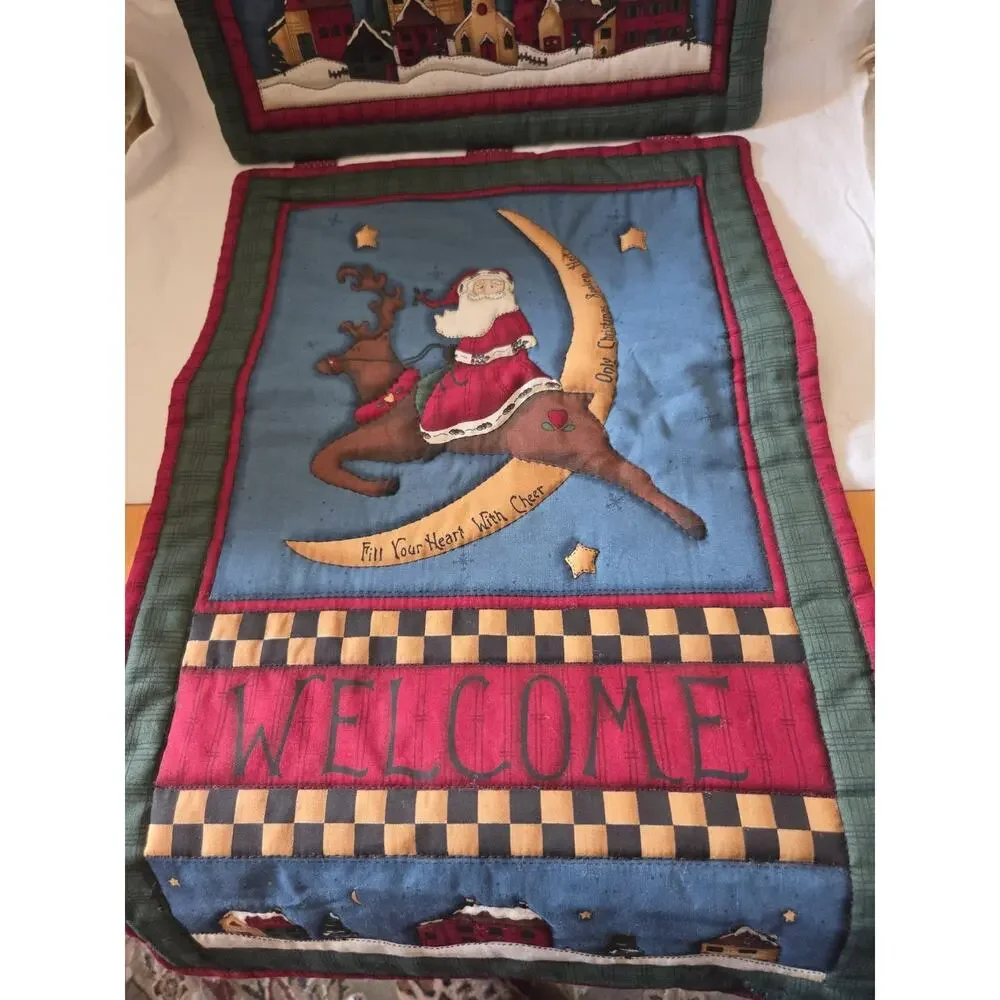 CRANSTON PRINT WORKS Country Christmas LESLIE BECK Wall Hanging Welcome Santa